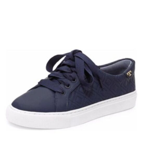 Tory Burch Navy Blue quilted lace up sneakers NIB